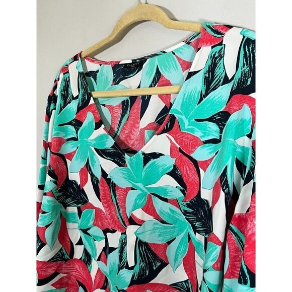 Talbots Floral Top 2X Green Tropical Coastal Resort Preppy Classic Colorful 80s - Picture 5 of 12